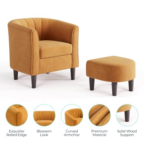 LINSY Accent Chair with Ottoman, Velvet, Olive Green C653