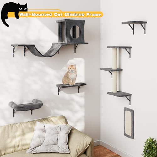 NUNU LAB Wall Mounted Cat Climber Set with House, Tunnel, Scratcher, Black M305