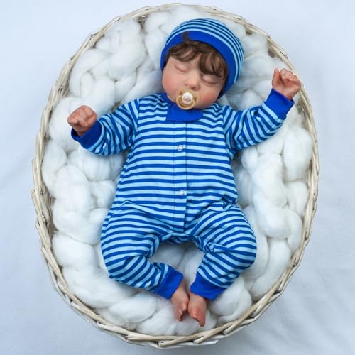JIZHI Lifelike Reborn Baby Dolls Boy - 18-Inch Soft Skin Realistic Sleeping Newborn Doll with Toy & Gift Set V793