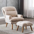 INZOY Accent Chair with Ottoman, Velvet Fabric, Beige X279