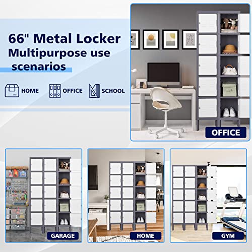 Letaya Metal Lockers 5 Doors 66" Tall Steel Storage Cabinet Gray G40479