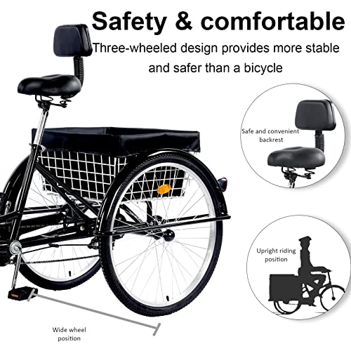 EMYJAY Adult Tricycle 24 Inch 3-Wheel Cruiser Bike with Large Basket M6284