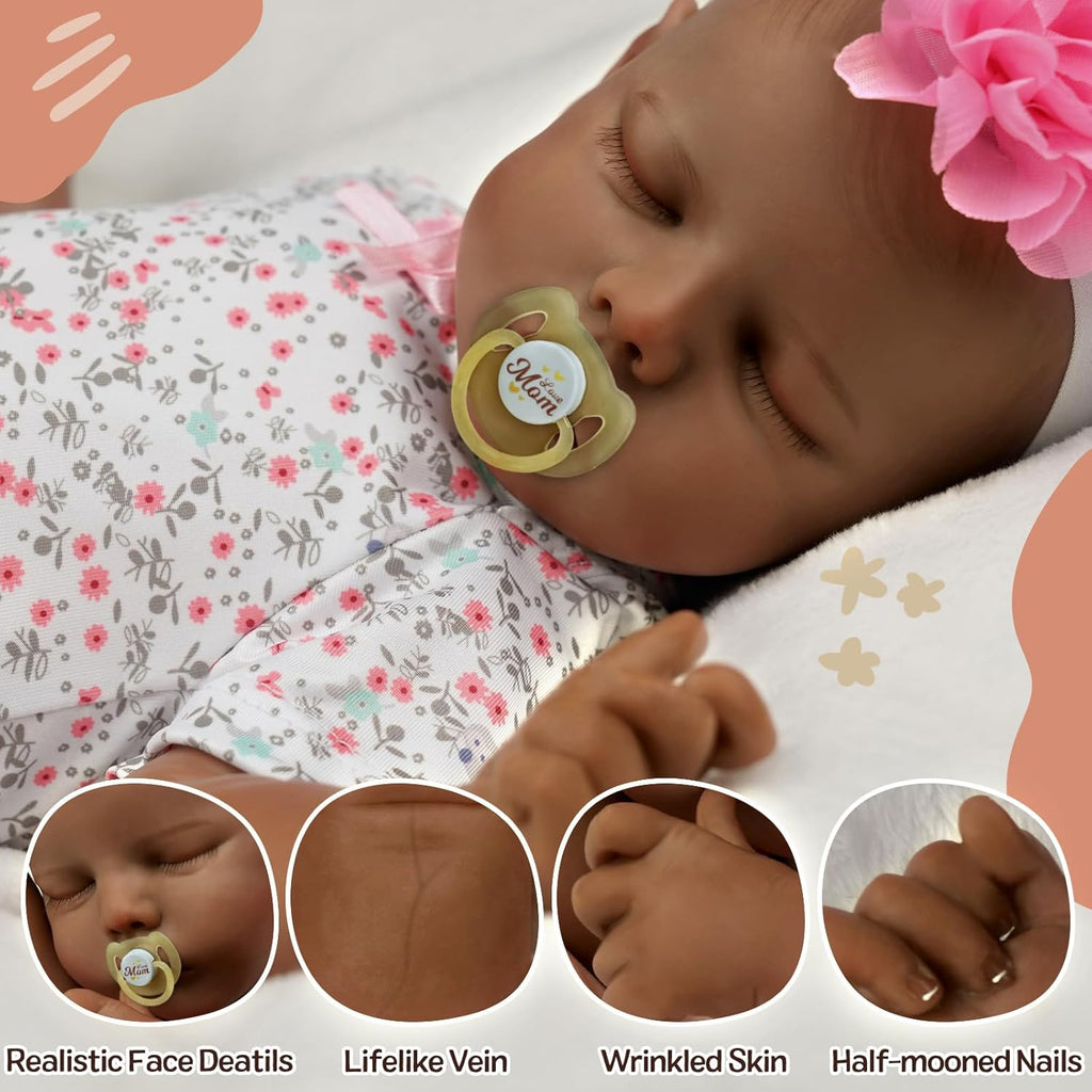 JIZHI Lifelike Reborn Baby Doll Black 17-Inch Soft Body Realistic Newborn Y418