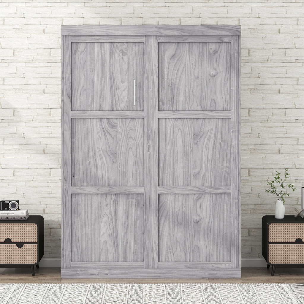 Euroco Pine Wood Full Size Murphy Bed Wall Cabinet Gray L132213