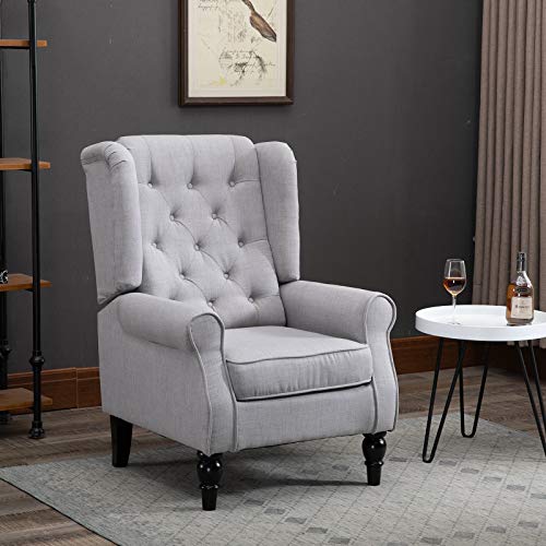 HOMCOM Mid-Century Modern High Wingback Accent Chair with Wood Legs, Dark Brown V59069