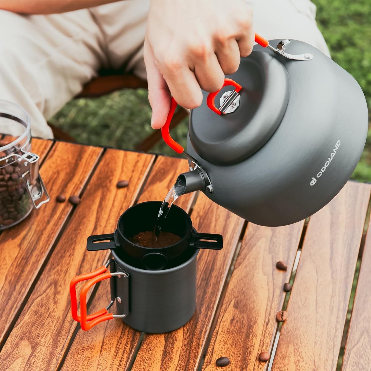 Odoland Camping Coffee Pot 1.2L with Mug and Filter M52160