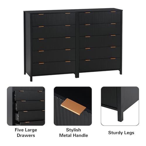 Fluted 5 Drawers Dresser for Bedroom, Wooden Tall Storage, Walnut L1075