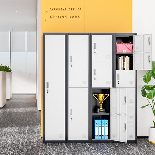 Bonusall Metal Locker 3-Tier Steel Storage Cabinet, 3 Doors Grey H746