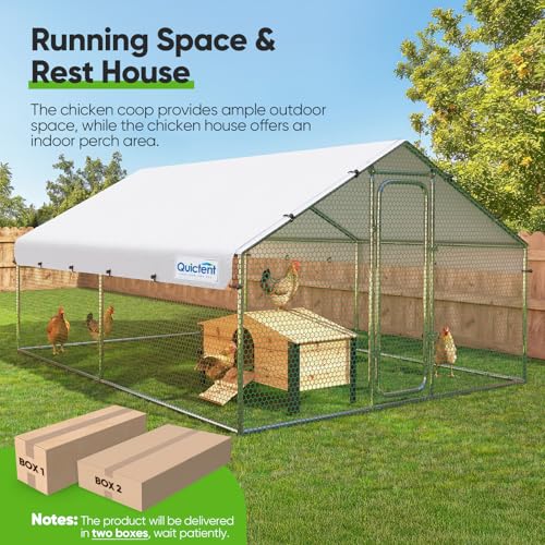 Quictent Large Metal Chicken Coop Run with Roosting Perch for 20+ Poultry, Outdoor Walk-in Hen House, 12x9x6.6FT N28773
