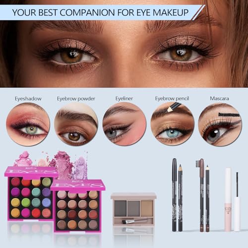 Makeup Gift Set for Women with Eyeshadow, Brushes & Lip Gloss X93393