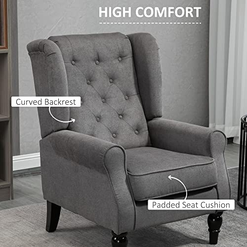 HOMCOM Mid-Century Modern High Wingback Accent Chair with Wood Legs, Dark Brown V59069