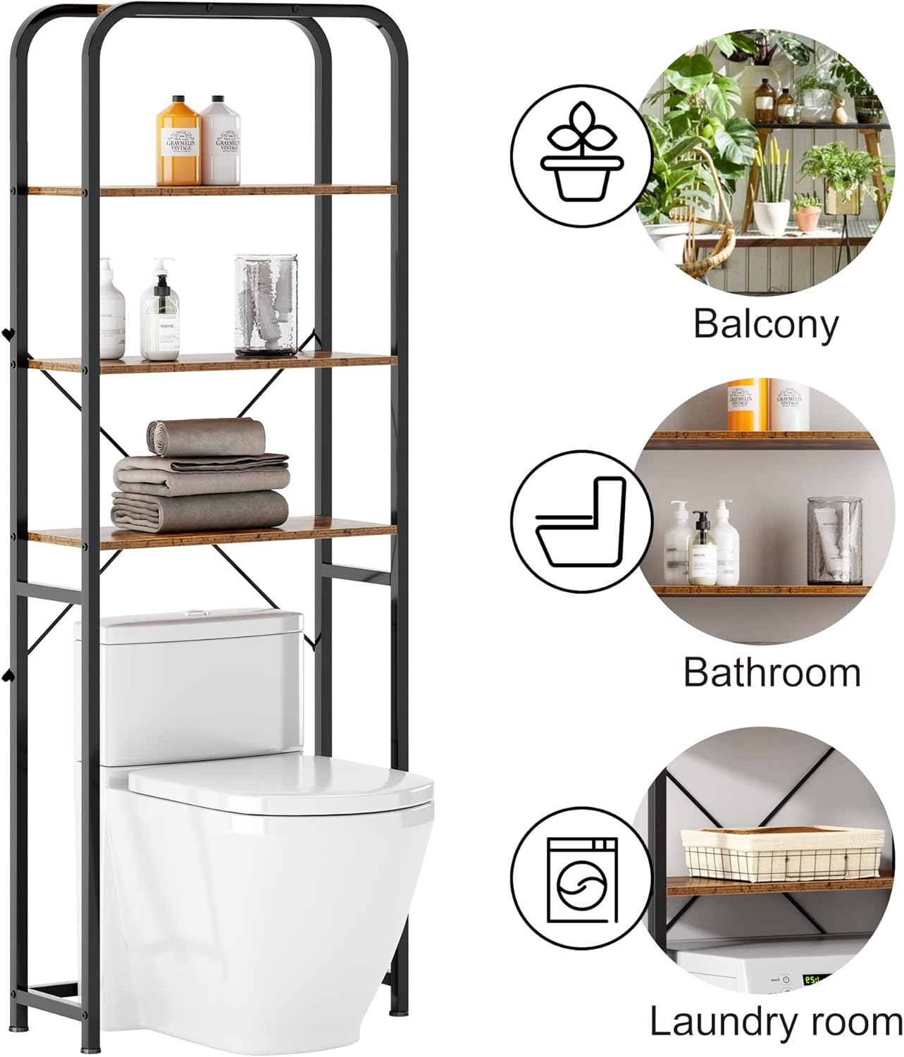 SogesPower 4-Tier Over The Toilet Storage Rack 68 inch Freestanding Bathroom Shelf, Brown I7615