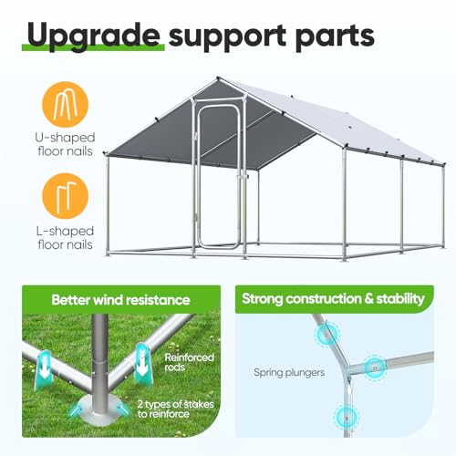 Quictent Large Metal Chicken Coop Run with Roosting Perch for 20+ Poultry, Outdoor Walk-in Hen House, 12x9x6.6FT N28773