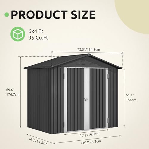 DWVO 6x4ft Metal Storage Shed for Outdoors, Dark Gray T6985