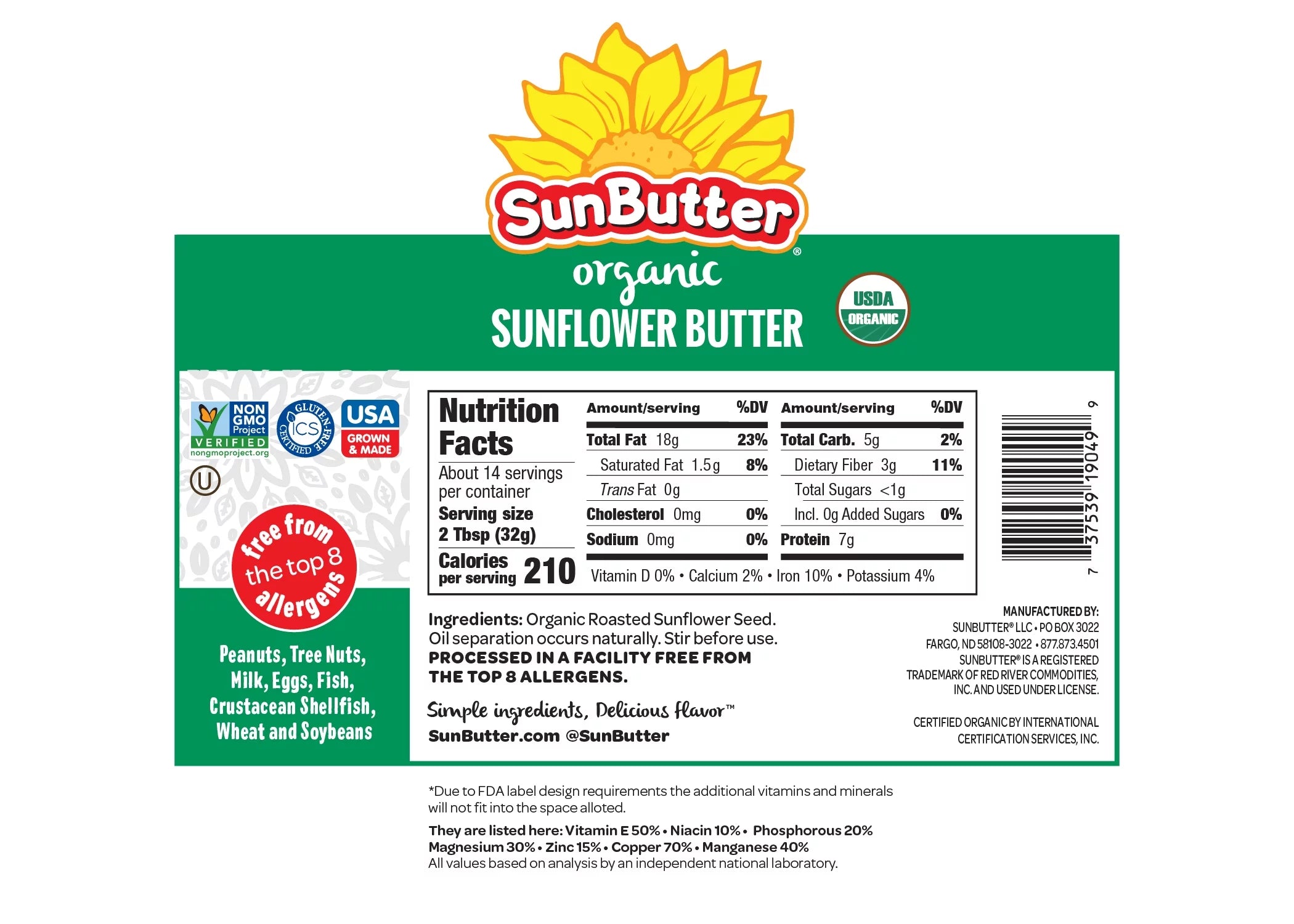 SunButter Organic Sunflower Butter, Regular 16 oz Jar R967416