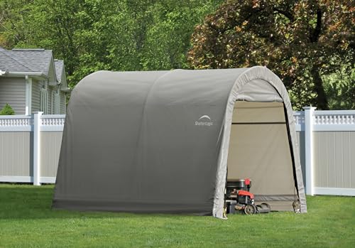 ShelterLogic 10 x 10 Shed-in-a-Box All Season Steel Round Roof Outdoor Storage Shed with Waterproof Cover, Grey S288