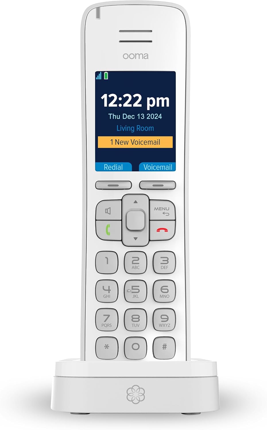 Ooma HD3 Handset white cordless phone with caller-ID and HD voice quality. Works only with Ooma Telo VoIP Internet home phone service.
