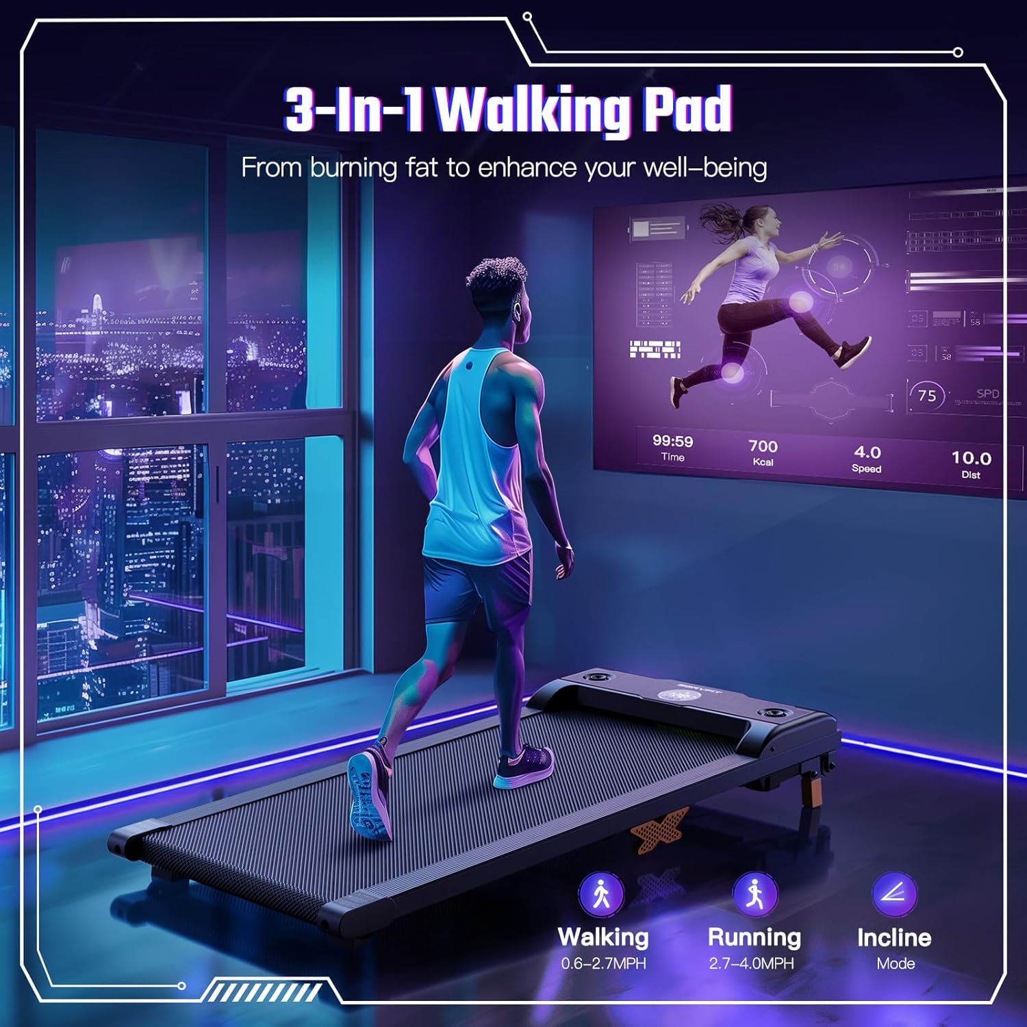 Walking Pad Under Desk Treadmill with Incline, Portable with Remote Control Y320