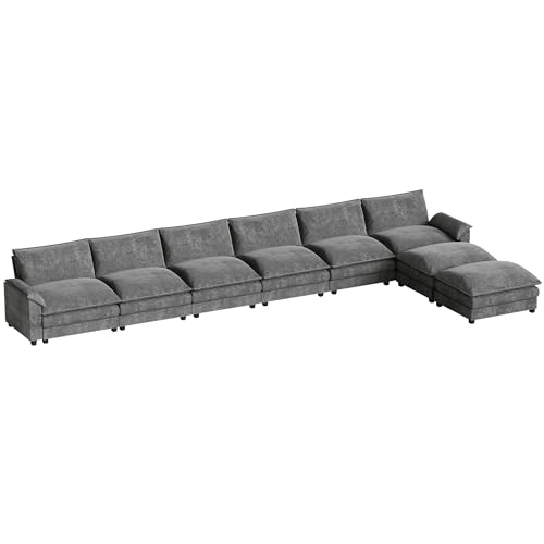 Homall 119" Modular Sectional Sofa with Reversible Ottoman, Light Grey V97154