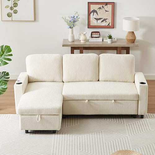L-Shaped Pull Out Sleep Sofabed with Storage Chaise, Chenille Upholstered X30892