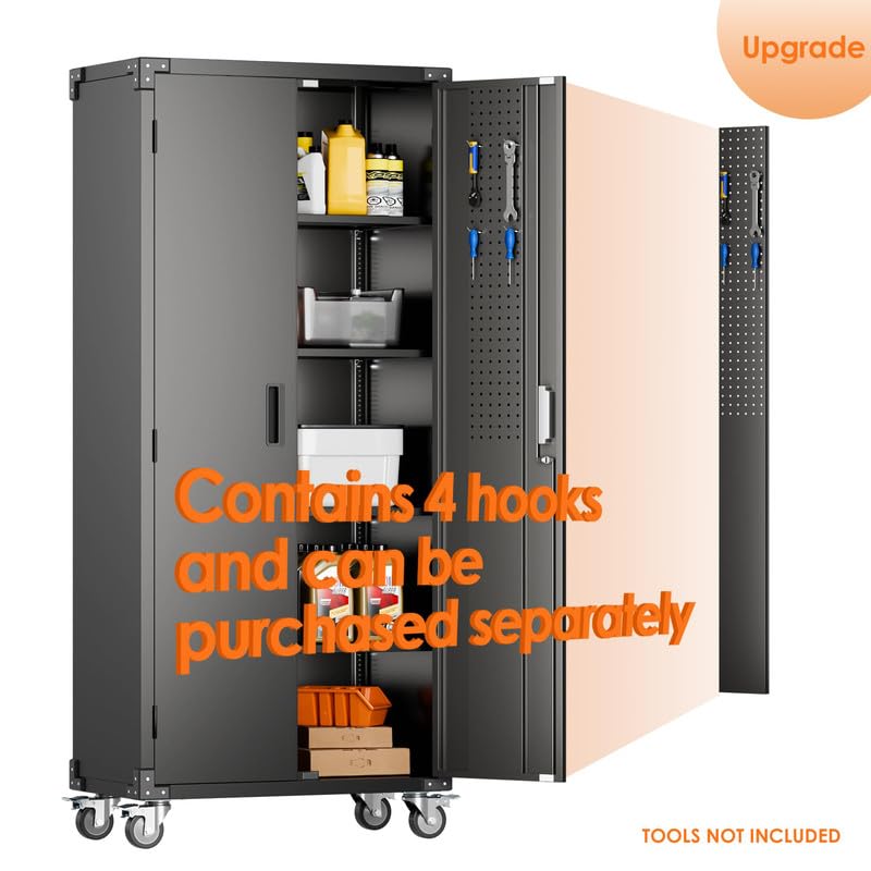 Aobabo 73''H Metal Garage Storage Cabinet with Wheels, Black S572804