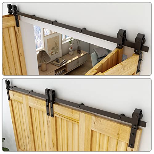 14FT Bi-Folding Sliding Barn Door Hardware Kit for 4 Doors, Black Z9314