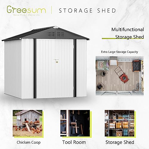 Greesum Outdoor Storage Shed 6 x 8 ft Metal Garden Utility Tool Shed with Lock, Brown U409