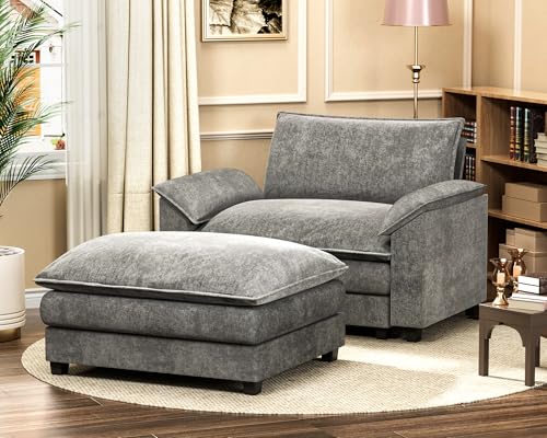 Homall 119" Modular Sectional Sofa with Reversible Ottoman, Light Grey V97154