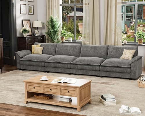Homall 119" Modular Sectional Sofa with Reversible Ottoman, Light Grey V97154
