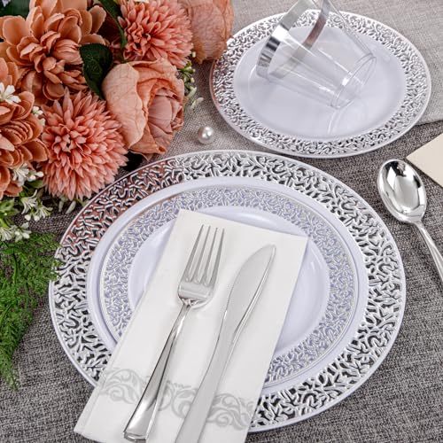 WELLIFE Silver Party Dinnerware Set for 50 Guests, Disposable A689948