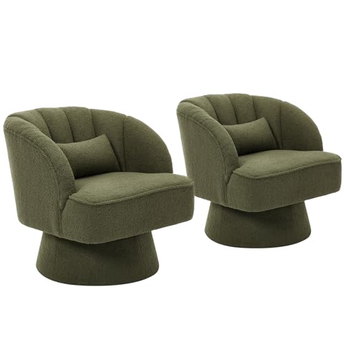 GarveeHome Modern Swivel Barrel Accent Chair, Teddy Fabric Upholstered Armchair, Black W334223