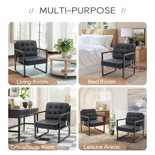 COLAMY Mid Century Modern Accent Chair Set of 2, Faux Leather, Black S4169