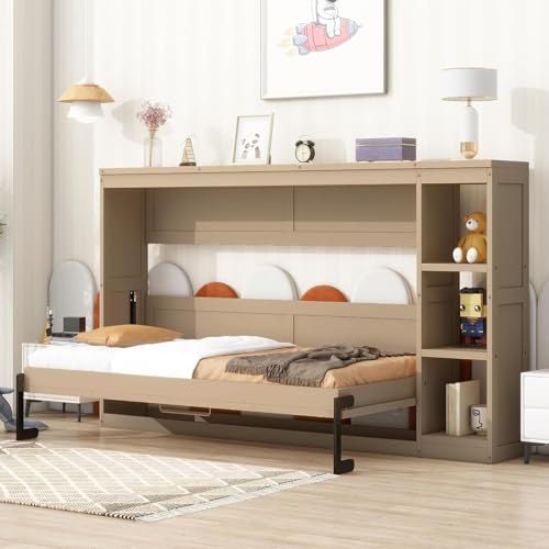 Full Murphy Bed with Storage Shelves, White Z979