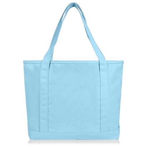 DALIX 20" Solid Color Cotton Canvas Shopping Tote Bag U773688