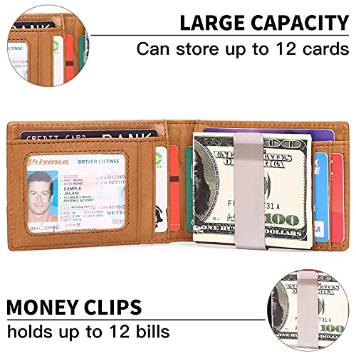 SENDEFN Slim Wallet for Men with Money Clip RFID Front Pocket Leather Bifold J20693