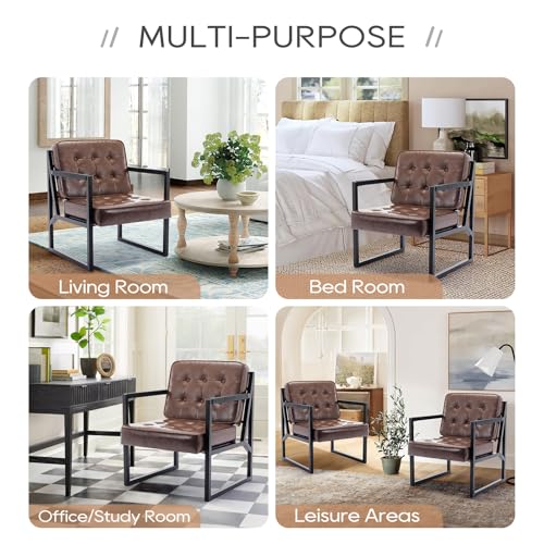 COLAMY Mid Century Modern Accent Chair Set of 2, Faux Leather, Black S4169