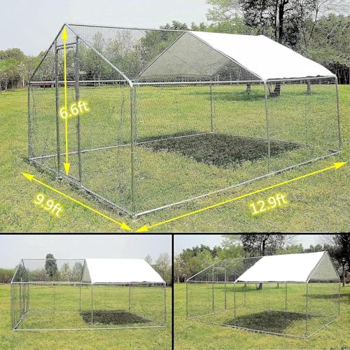Metal Chicken Coop Cage with Waterproof Roof and Lockable Doors Y613970