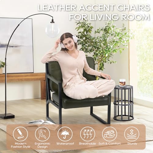 COLAMY Mid Century Modern Accent Chair Set of 2, Faux Leather, Black S4169