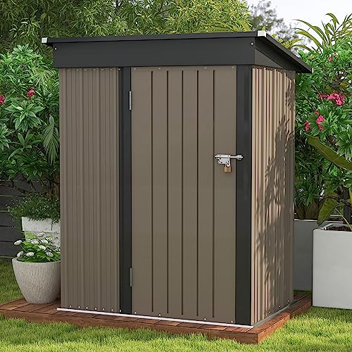Patiowell 5x3 FT Outdoor Storage Shed with Sloping Roof and Lockable Door, Brown L4971