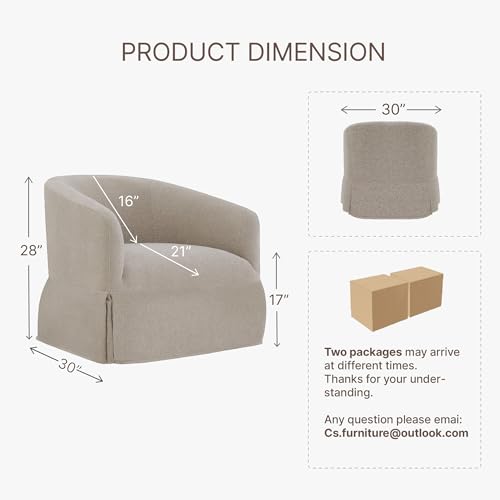 Swivel Accent Chair Set of 2, 360 Degree Linen Fabric Armchair, Cream White Q4822