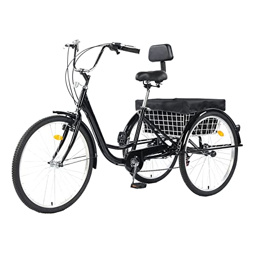 EMYJAY Tricycle for Adults, 24 inch Three-Wheeled Bicycles Cruiser Trike 3 Wheels Bike with Large Basket for Shopping Picnic Outdoor Sports Men Women