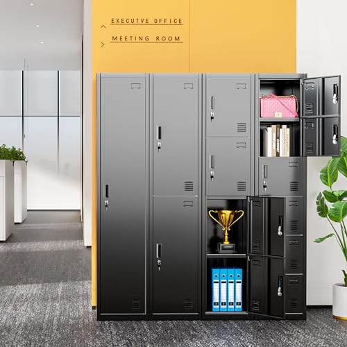 Bonusall Metal Locker 3-Tier Steel Storage Cabinet, 3 Doors Grey H746