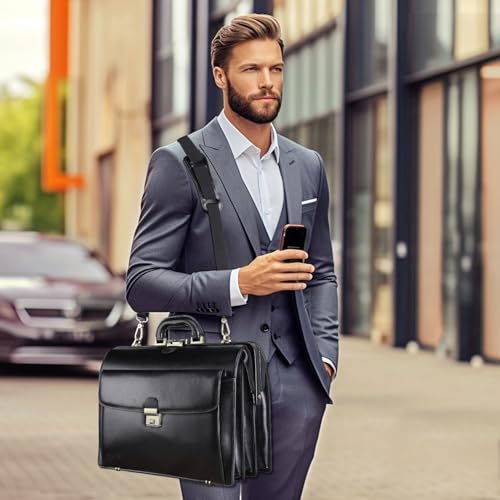 Banuce Leather Briefcase for Men with Lock Attache Case 15.6 Inch Laptop Bag G422
