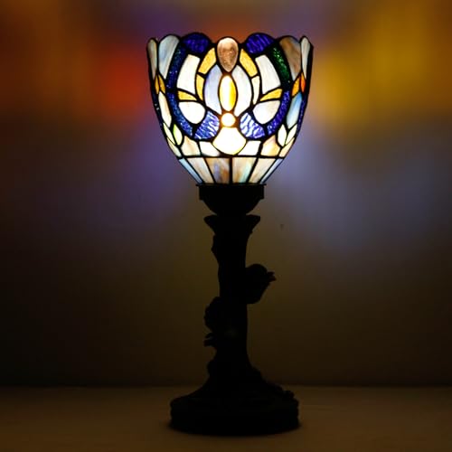Tiffany Mini Stained Glass Table Lamp Red Rose Bronze Base L39341