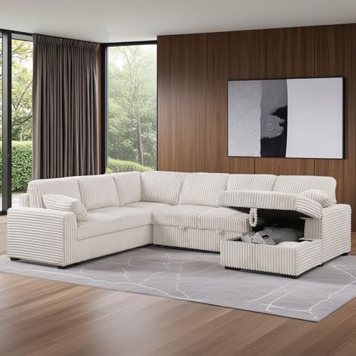 L-Shaped Pull Out Sleep Sofabed with Storage Chaise, Chenille Upholstered X30892