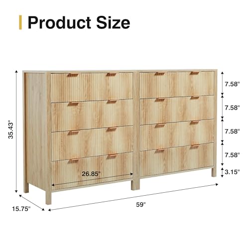 Fluted 5 Drawers Dresser for Bedroom, Wooden Tall Storage, Walnut L1075