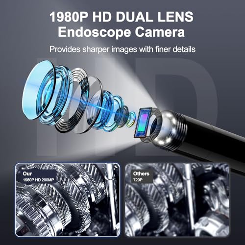 Endoscope Camera with Light, 1920P HD Borescope, IP67 Waterproof, 16.5FT Cord for iPhone iPad Android N799693