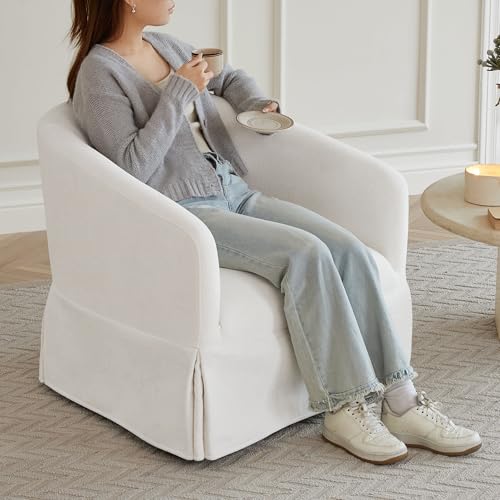 Swivel Accent Chair Set of 2, 360 Degree Linen Fabric Armchair, Cream White Q4822