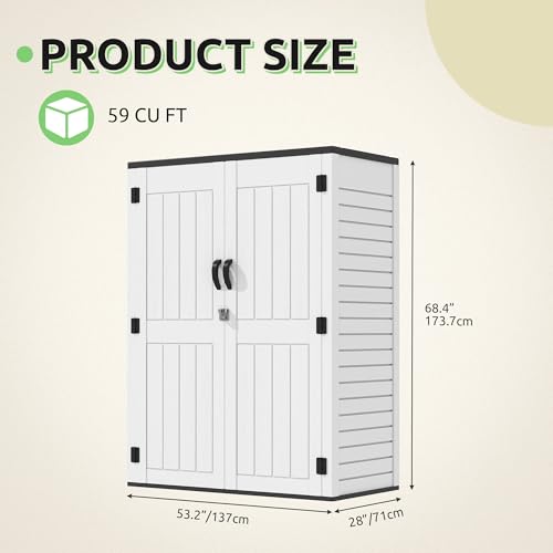 GOOBED Vertical Outdoor Storage Shed, 59 cu ft Lockable Waterproof Tool Organizer, Brown L70366