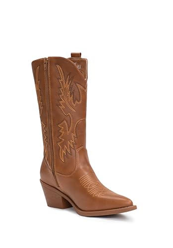 IUV Cowboy Boots for Women Western Cowgirl Pull On Pointy Toe Mid Calf Y4890